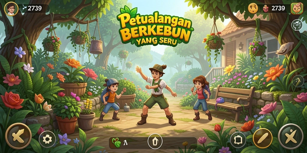 Screenshot game 2739 dengan tampilan kebun yang rapi dan menawan.