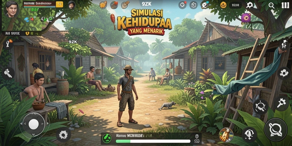 Screenshot gameplay 9ZK menampilkan aksi karakter dalam dunia simulasi.