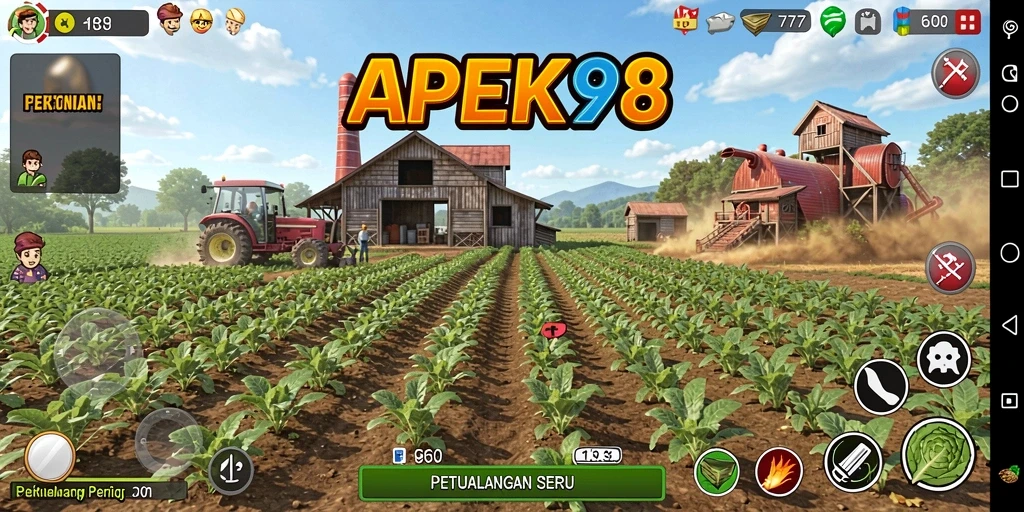 Tampilan menarik gameplay APEK88 dengan ladang subur.