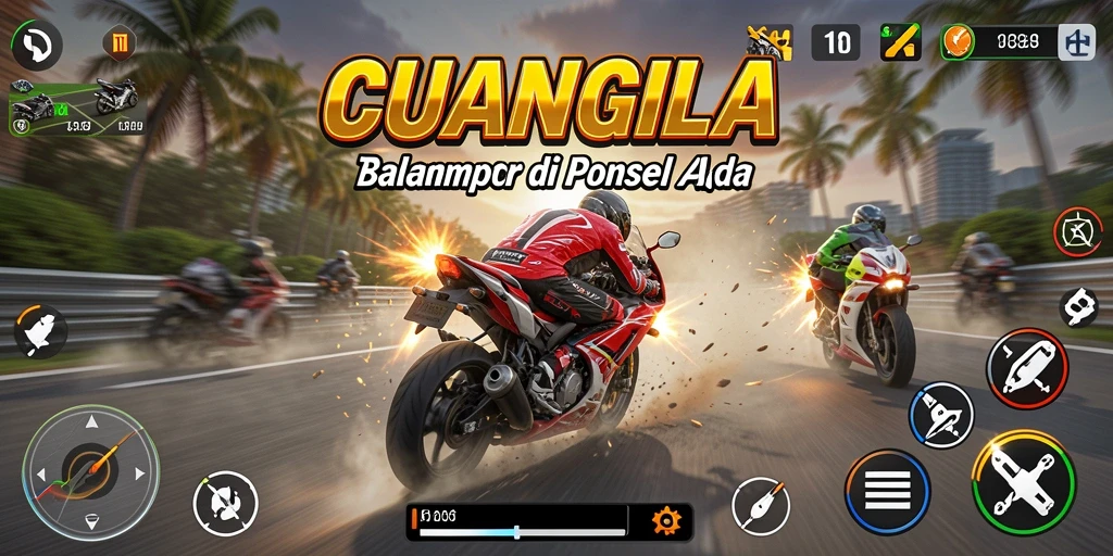 Tangkapan layar <strong>CUANGILA</strong> menunjukkan aksi balapan motor yang mendebarkan.