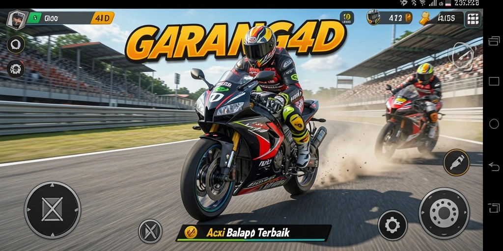 Tampilan gameplay balap motor yang seru dan menegangkan.