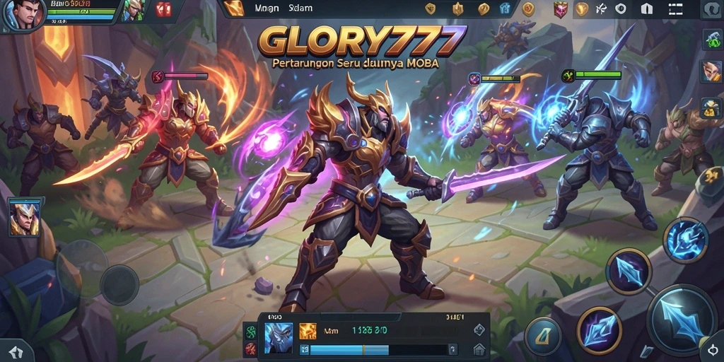 Tangkapan layar gameplay GLORY777 dengan aksi seru di arena MOBA.