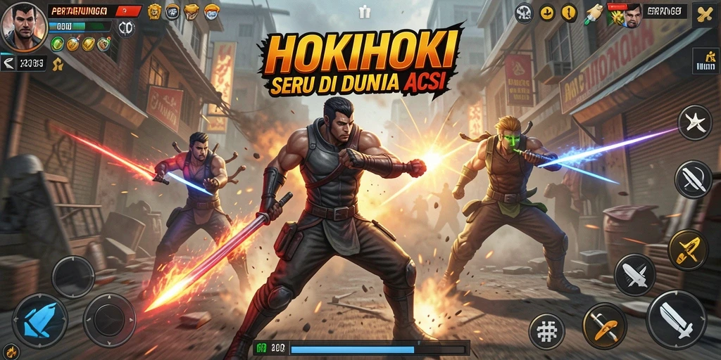 Tangkapan layar HOKIHOKI menampilkan aksi pertarungan yang intens dan seru.