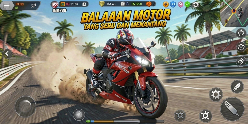 Tangkapan layar gameplay INK789 dengan aksi balapan yang mendebarkan.
