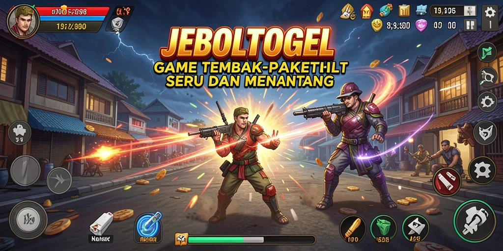 Tampilan seru gameplay JEBOLTOGEL dengan aksi tembak-menembak.