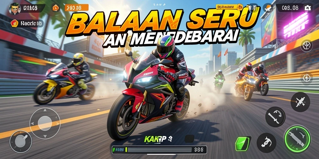 Tampilan gameplay seru dalam balapan motor KAKRP yang menantang.