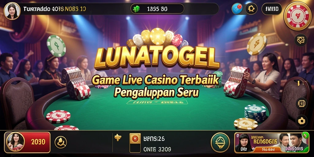 Screenshot gameplay LUNATOGEL dengan dealer langsung dan interaksi pengguna.