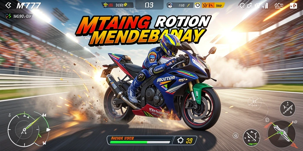 Screenshot gameplay MT777 menampilkan aksi balap motor yang seru.