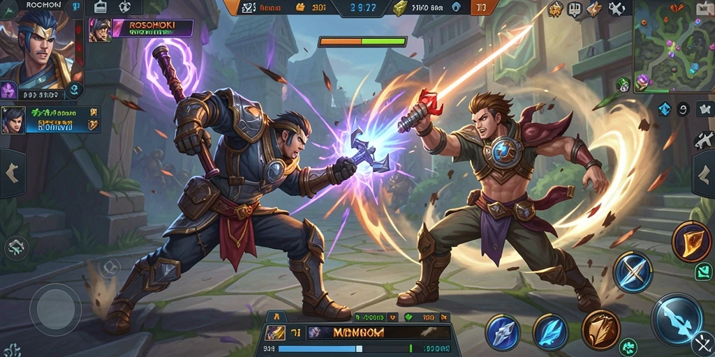 Screenshot gameplay seru dalam arena MOBA ROSOHOKI.