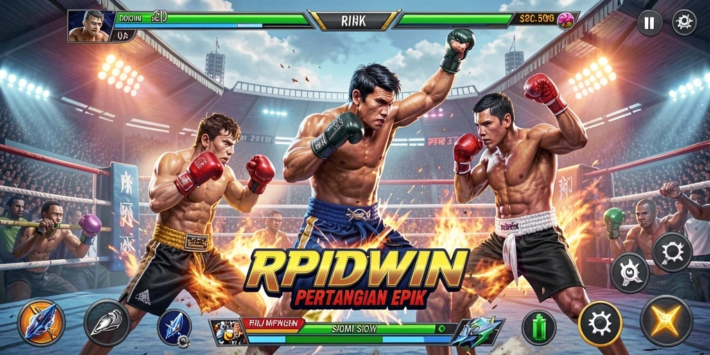 Tangkapan layar gameplay RPIDWIN yang menunjukkan aksi pertarungan seru.