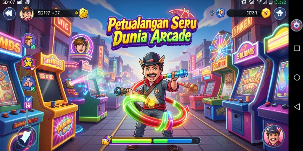 Screenshot gameplay SD107 menampilkan aksi seru dan tantangan di level arcade.