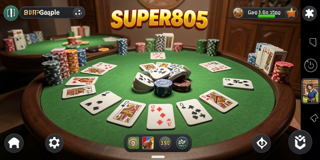 Tampilan gameplay seru di <strong>SUPER805</strong> dengan kartu Gaple.