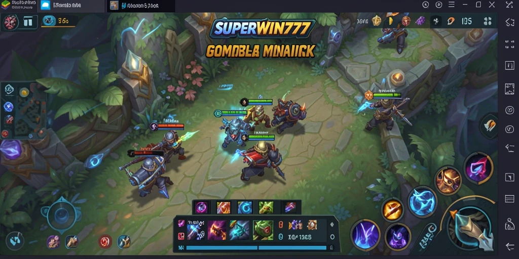 Tampilan gameplay seru di SUPERWIN777 dengan aksi pertarungan MOBA.