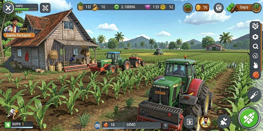 Tampilan grafik menarik dari gameplay pertanian di SVIP2.