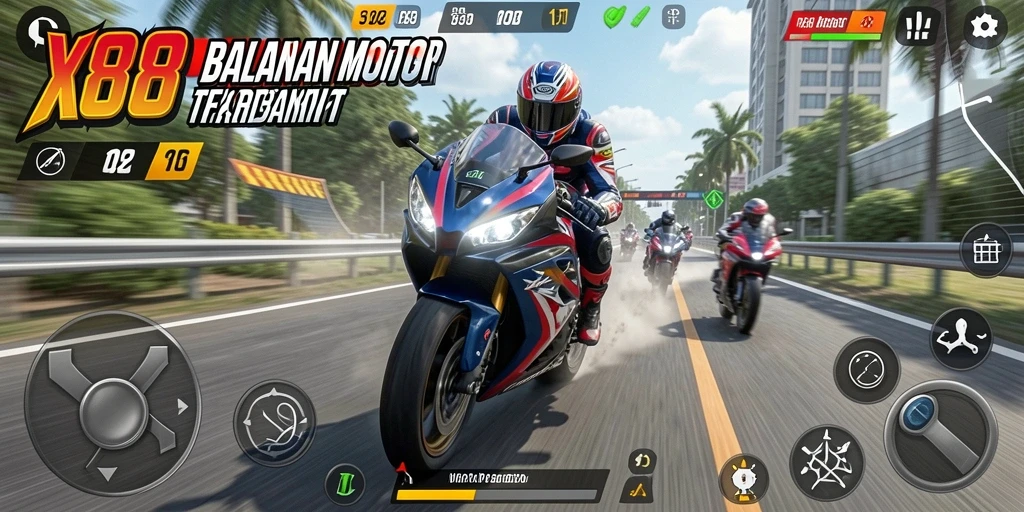 Gameplay X88 yang menegangkan dan mendebarkan saat balapan motor.